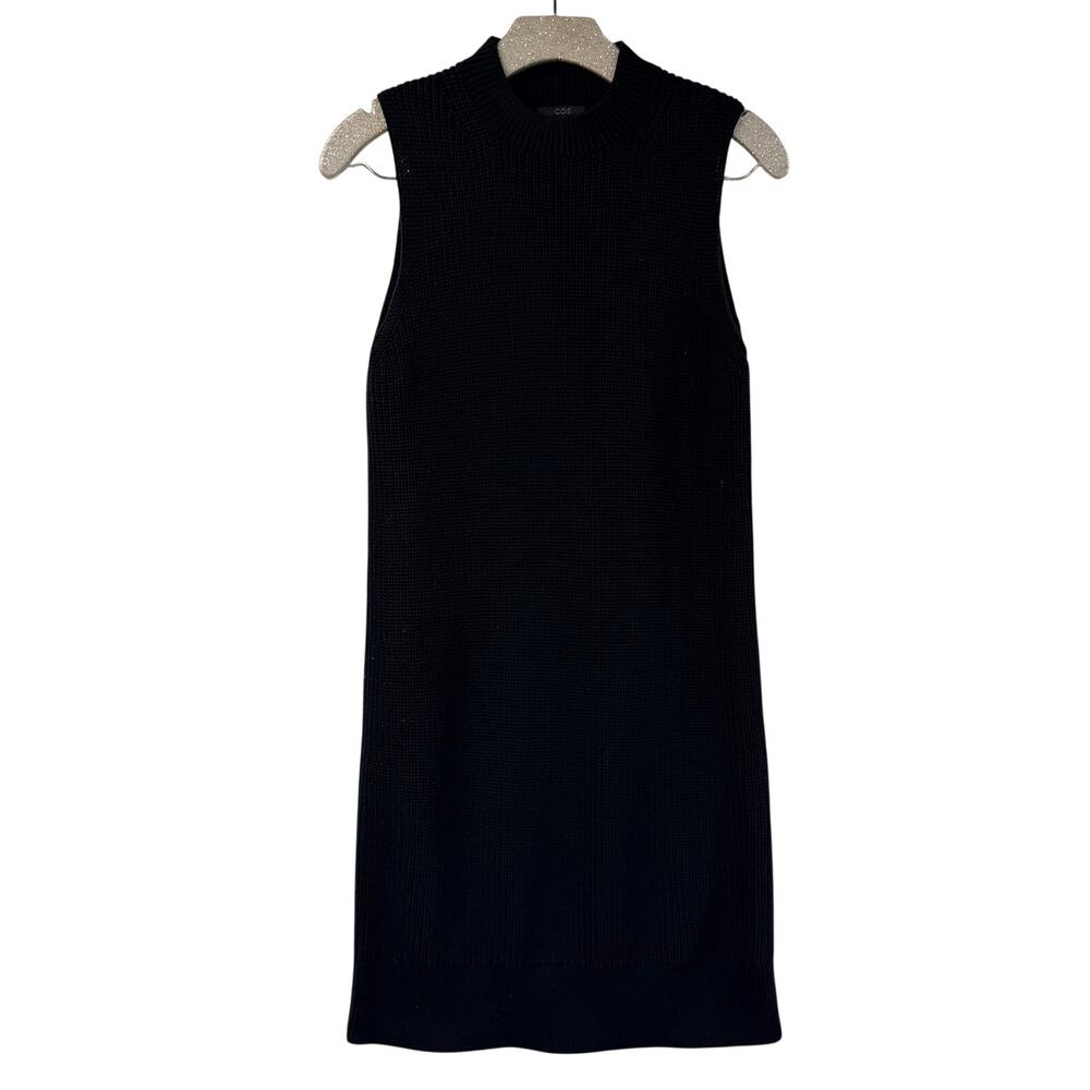COS Little Black Dress XS Ribbed Hi Neck Knit Dress Sleeveless Mini